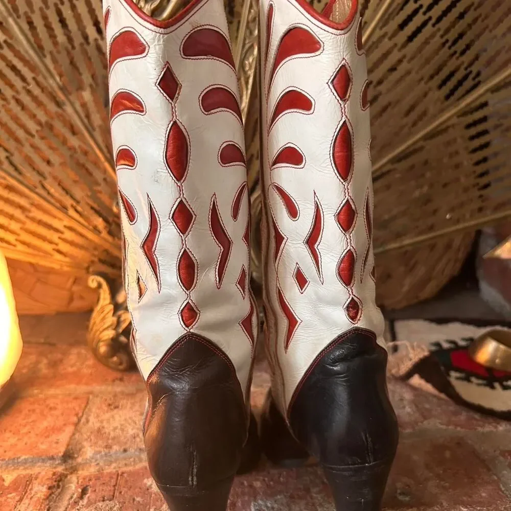 vintage Salamander red black and white heeled cowboy boots - Picture 4 of 7